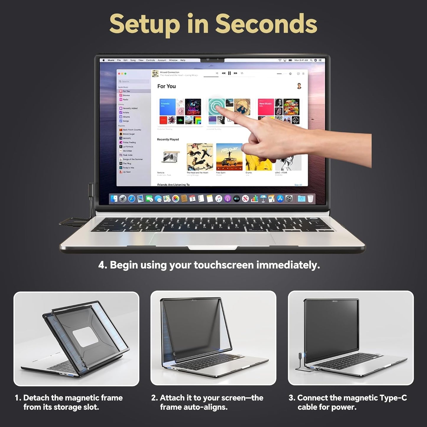 10-Point Infrared Touch Screen Frame for MacBook Air 15 Inch, High-Precision Magnetic Touchpad, Stylus Pen Included