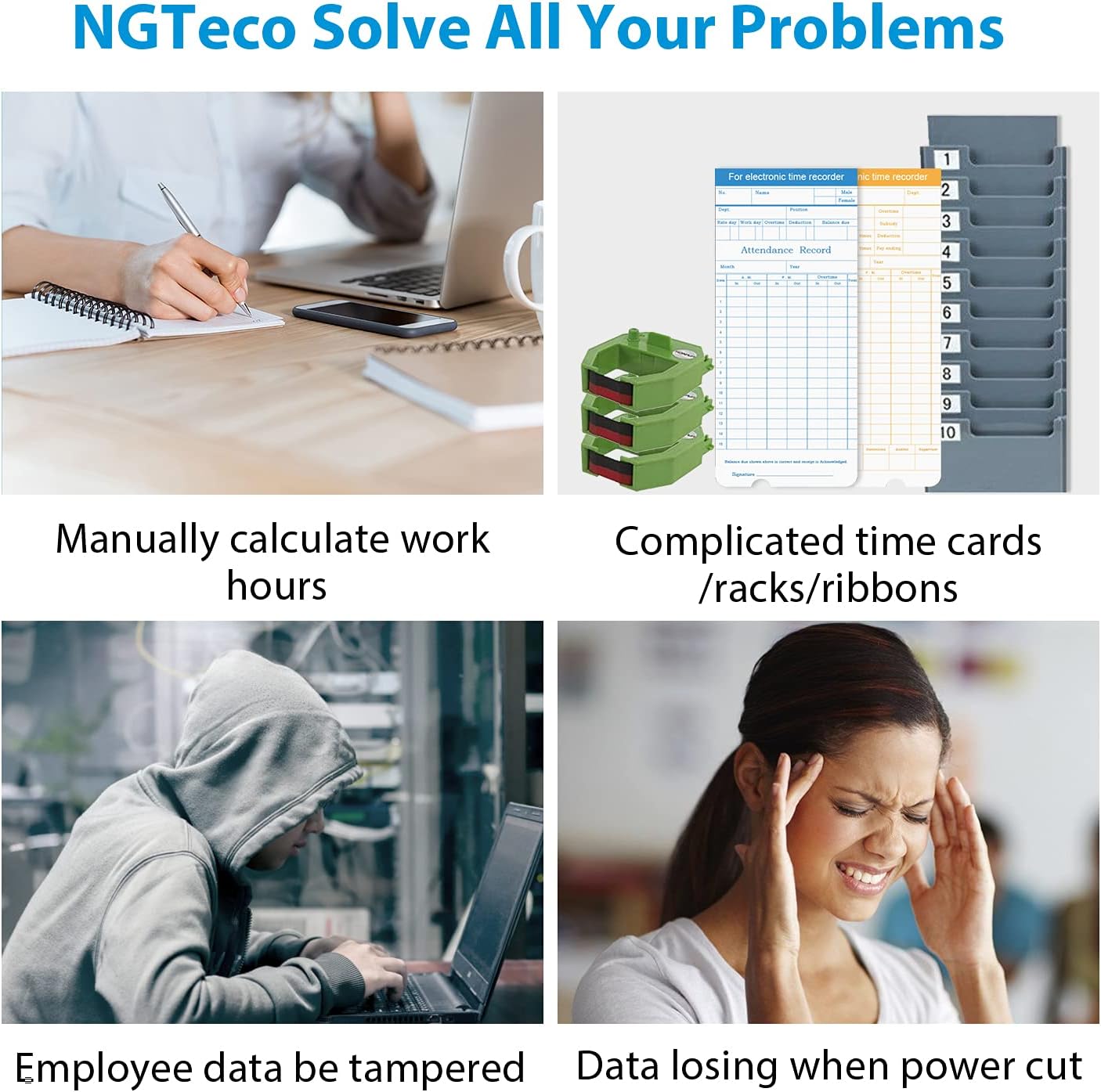 Fingerprint & PIN Time Clock for Small Business, with iOS/Android App, No Monthly Fee, 2.4GHz WiFi, Black