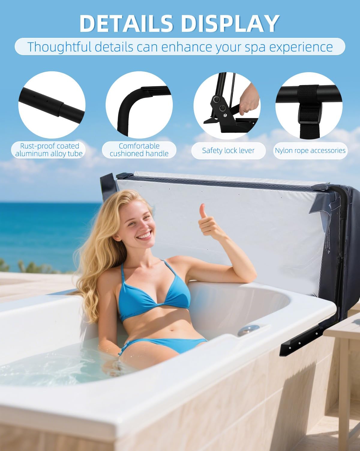 Hydraulic Hot Tub Cover Lifter, Dual-Coated Rust Resistant, Adjustable Reinforced Brackets, Fits 71'-97' W, 36'-46' H