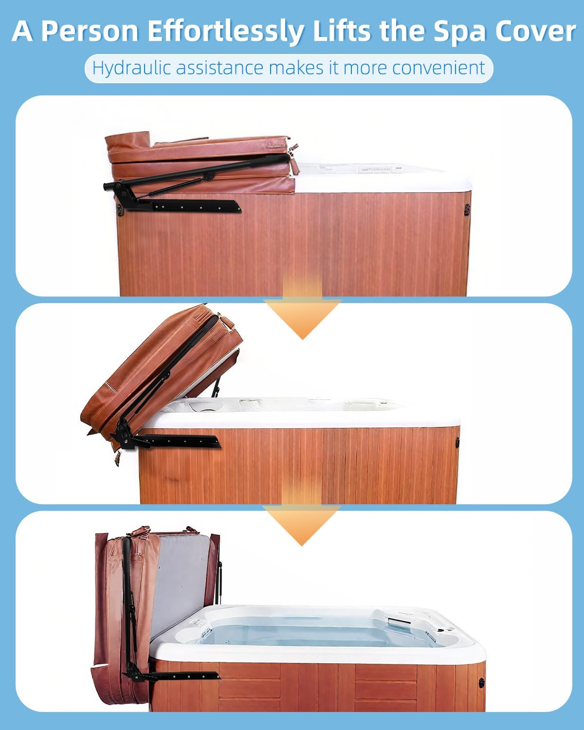 Hydraulic Hot Tub Cover Lifter, Dual-Coated Rust Resistant, Adjustable Reinforced Brackets, Fits 71'-97' W, 36'-46' H