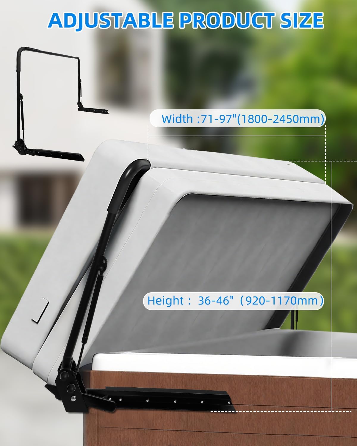 Hydraulic Hot Tub Cover Lifter, Dual-Coated Rust Resistant, Adjustable Reinforced Brackets, Fits 71'-97' W, 36'-46' H
