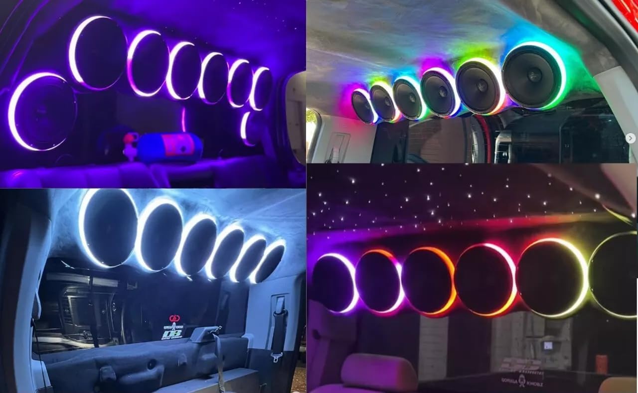 8 PCS 6.5' RGB Multi-Color LED Speaker Rings Lights for Car & Truck Audio, with RF Remote & Bluetooth Control