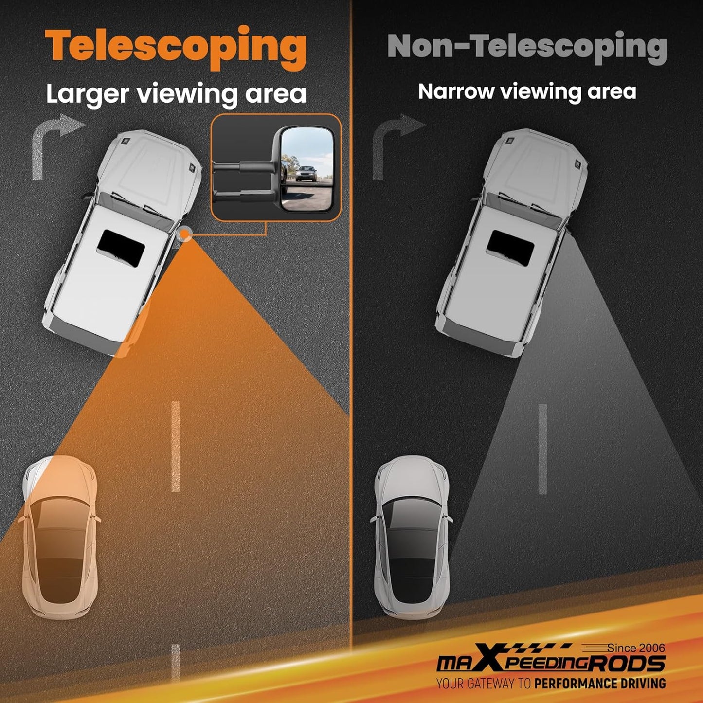 Pair Driver & Passenger Side Manual Towing Mirror for Ford E-350 Super Duty/E-150/E-250/E-150, Telescoping & Folding