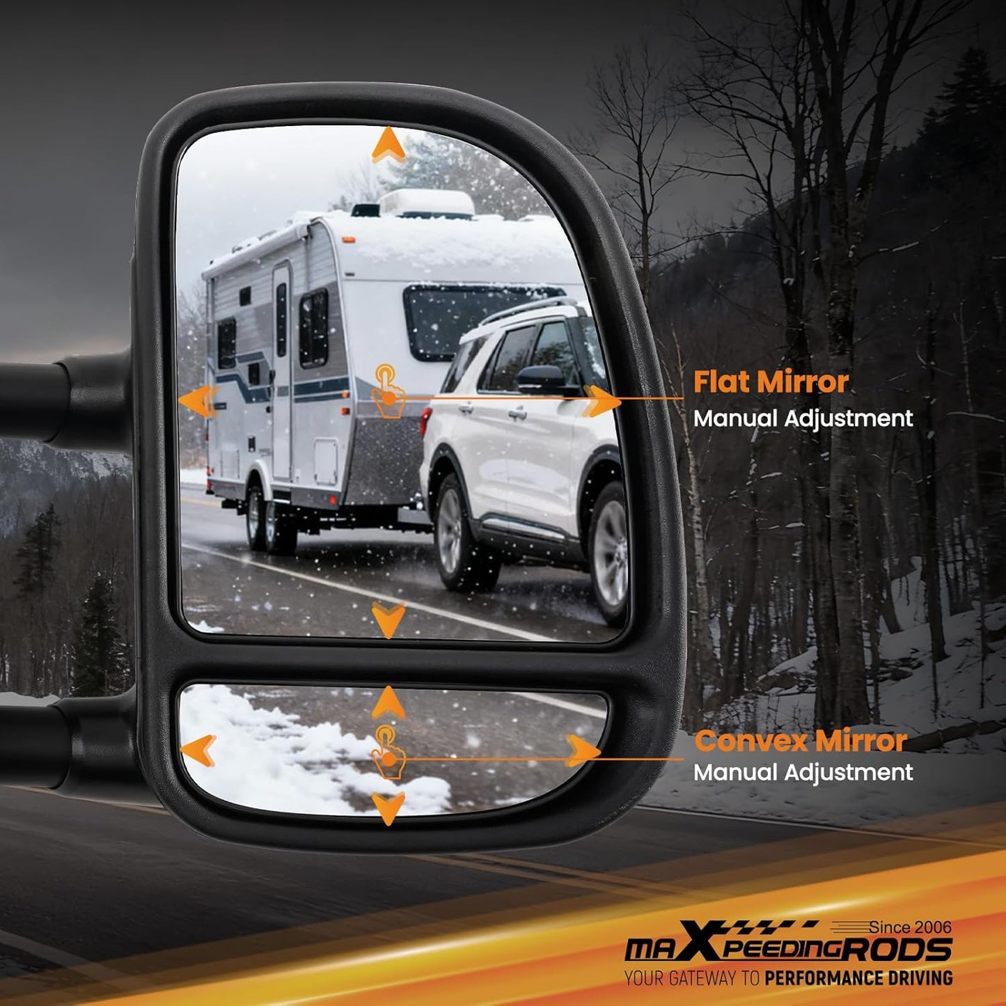 Pair Driver & Passenger Side Manual Towing Mirror for Ford E-350 Super Duty/E-150/E-250/E-150, Telescoping & Folding