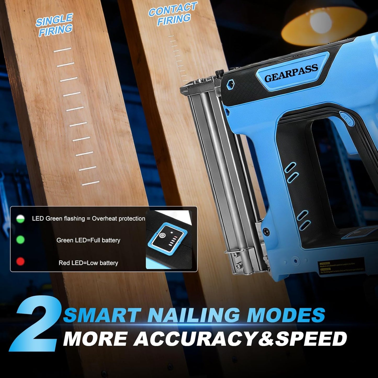 Cordless 18 Gauge Brad Nailer, 2-in-1 21V Nail Gun with 2×2.0Ah Batteries & Charger, Adjustable Depth, Nail Included