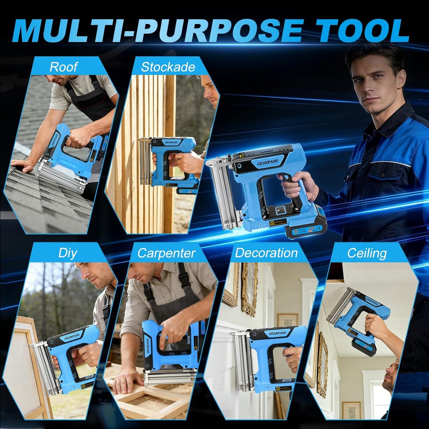 Cordless 18 Gauge Brad Nailer, 2-in-1 21V Nail Gun with 2×2.0Ah Batteries & Charger, Adjustable Depth, Nail Included