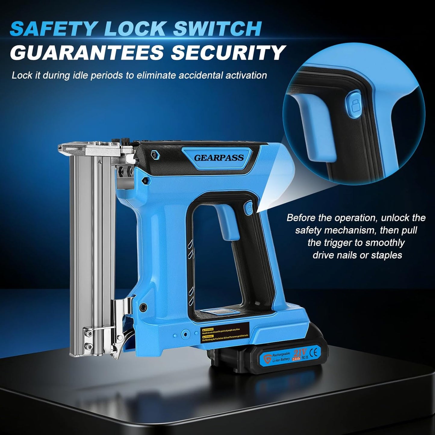 Cordless 18 Gauge Brad Nailer, 2-in-1 21V Nail Gun with 2×2.0Ah Batteries & Charger, Adjustable Depth, Nail Included