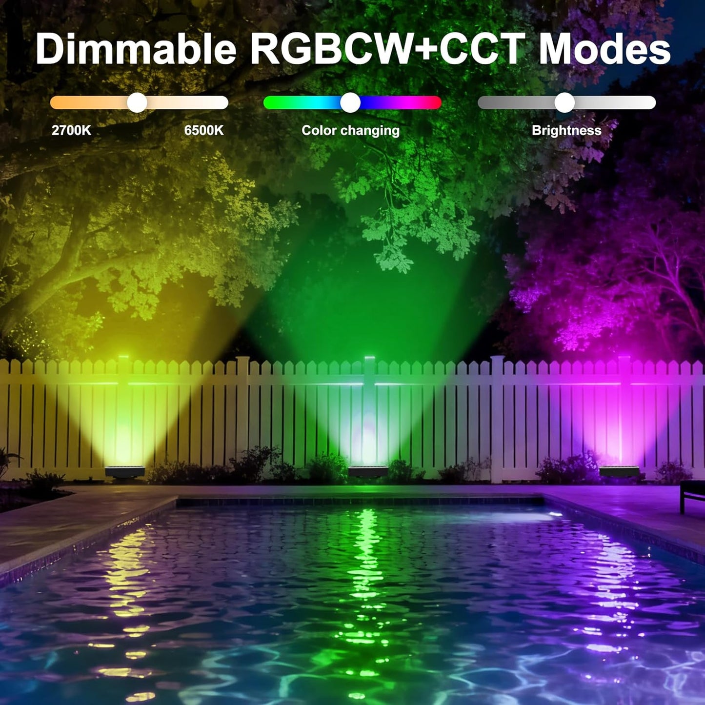 Linkable Flood Lights Outdoor 180W RGBCW Color Changing LED Floodlight – APP & RF Control, 2700K-6500K