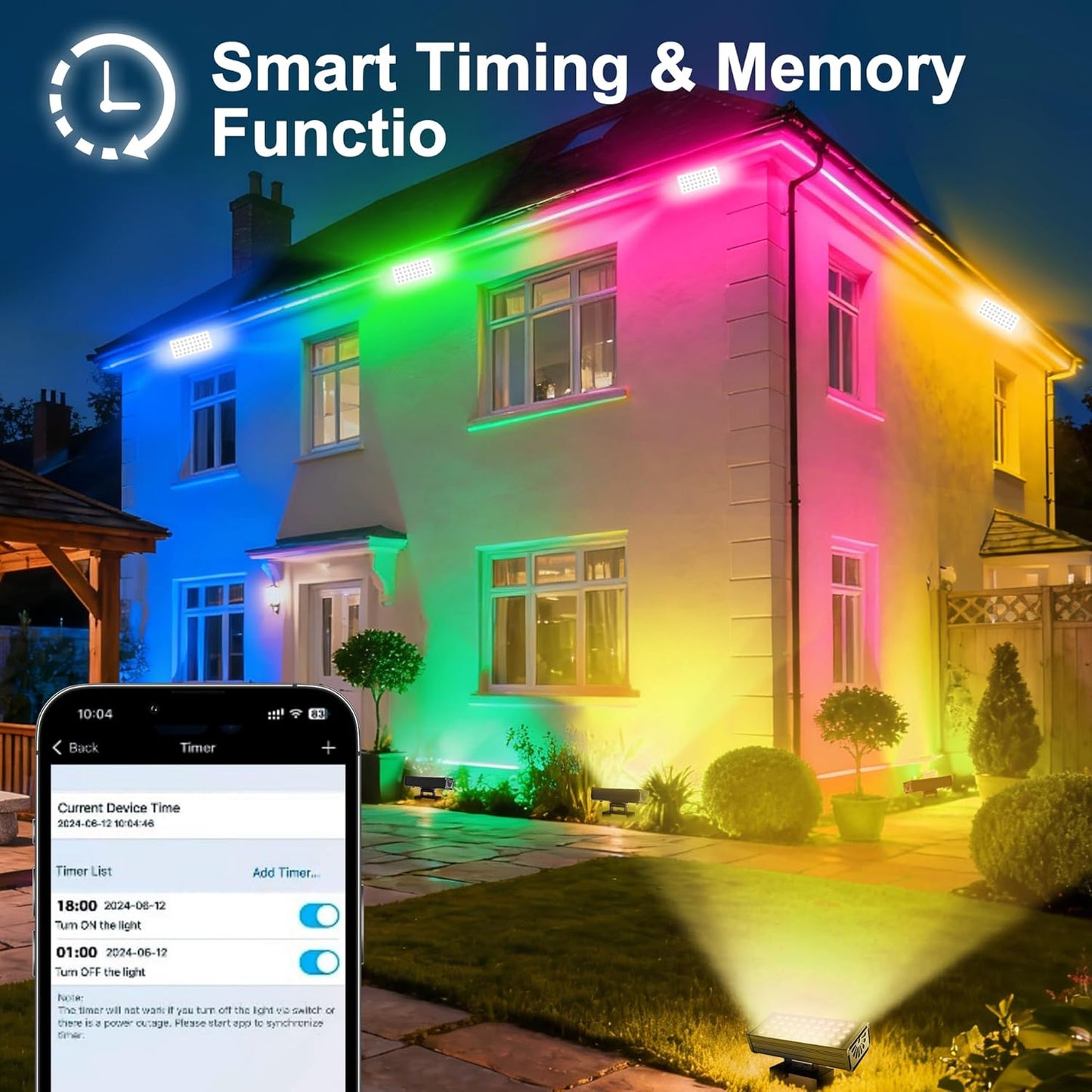 Linkable Flood Lights Outdoor 180W RGBCW Color Changing LED Floodlight – APP & RF Control, 2700K-6500K