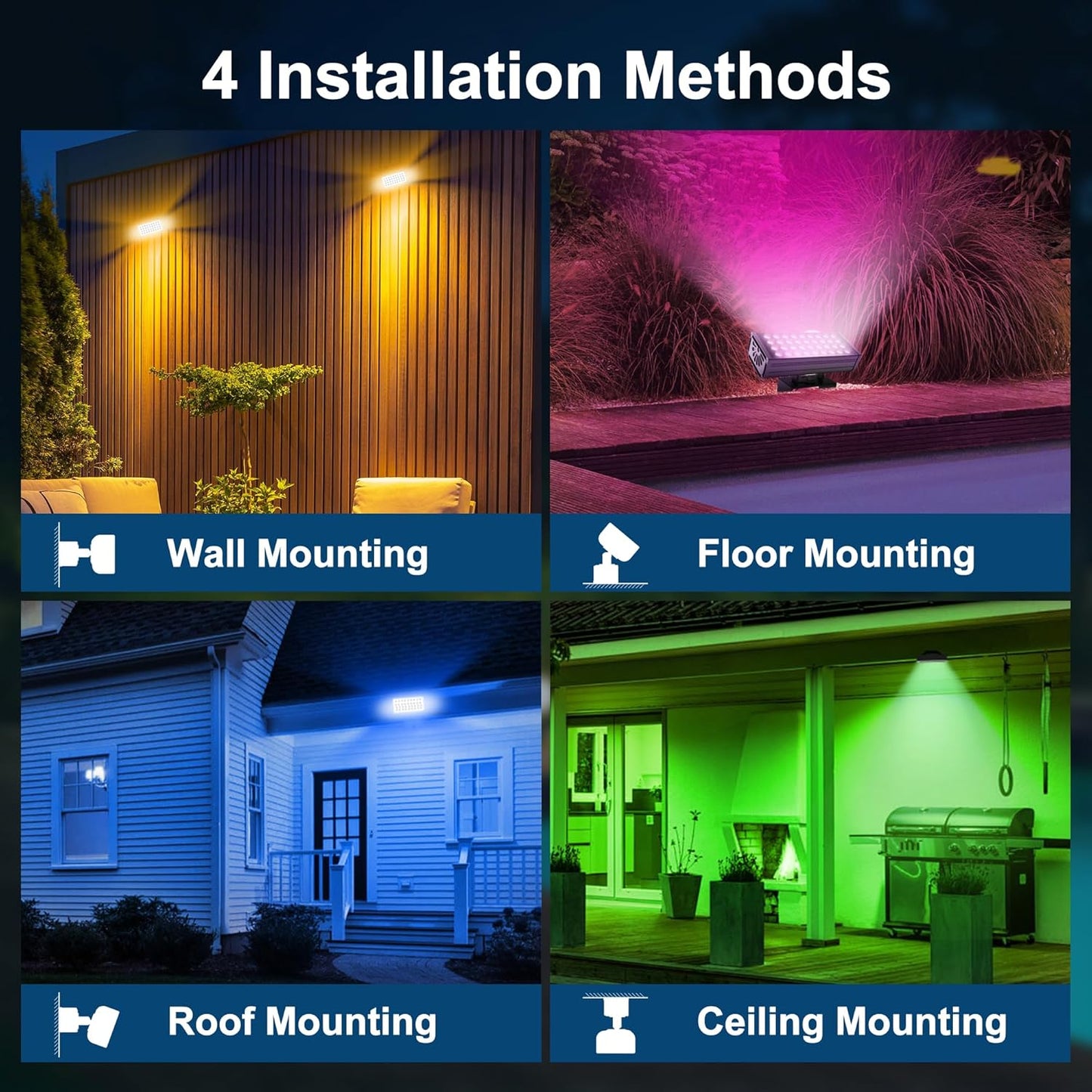 Linkable Flood Lights Outdoor 180W RGBCW Color Changing LED Floodlight – APP & RF Control, 2700K-6500K