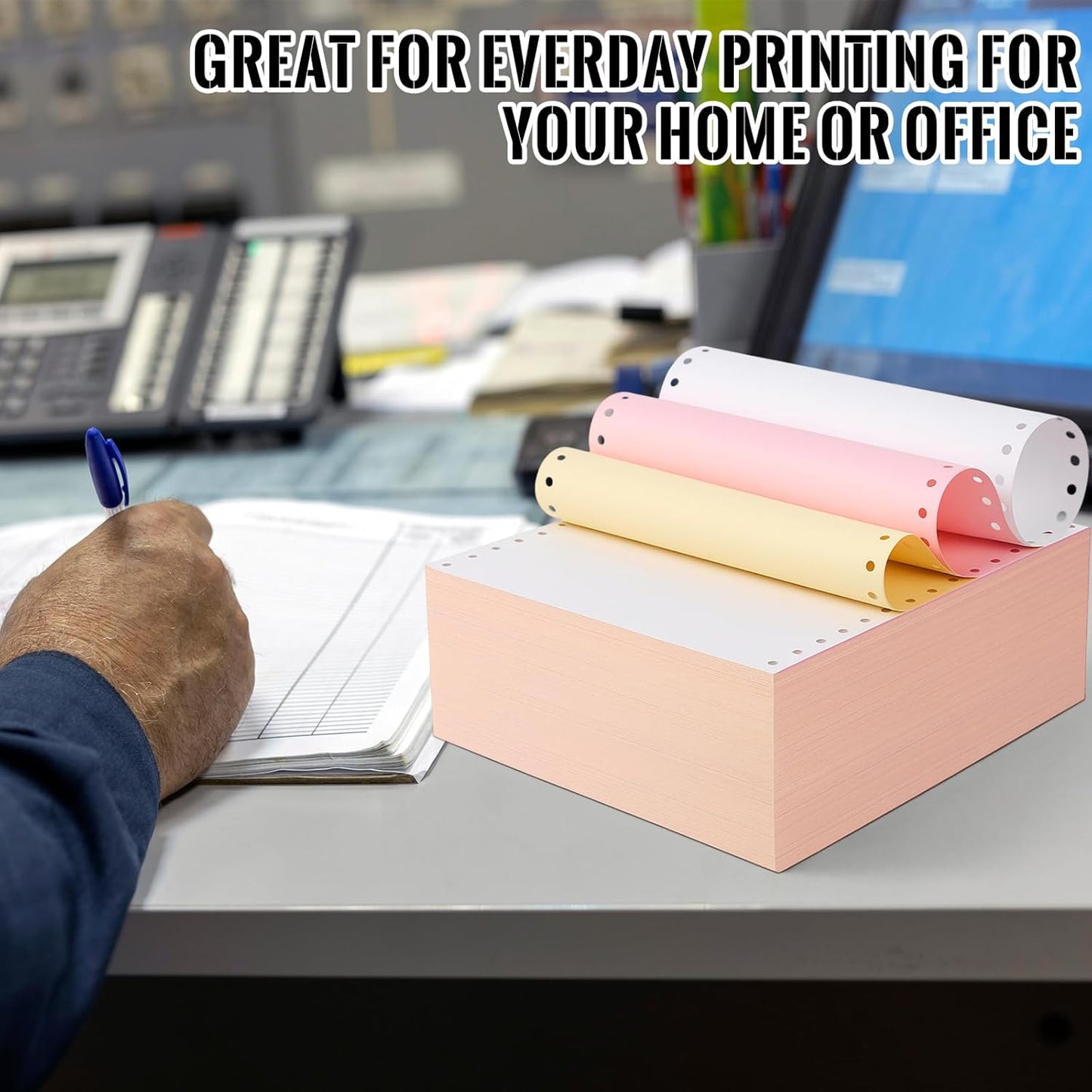 3600 Sheets Continuous Carbonless Computer Paper, 9.5'x11' 3-Part Perforated Copy Paper for Dot Matrix Printer