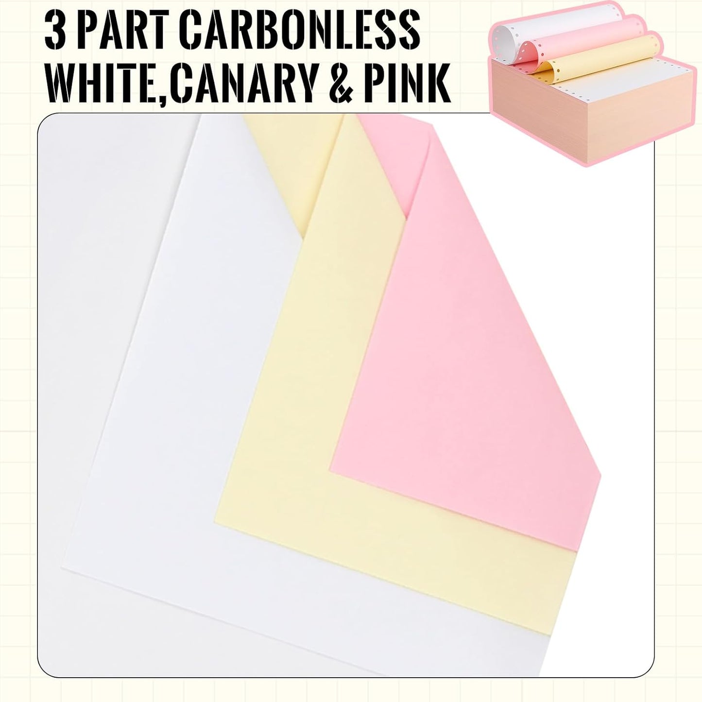 3600 Sheets Continuous Carbonless Computer Paper, 9.5'x11' 3-Part Perforated Copy Paper for Dot Matrix Printer