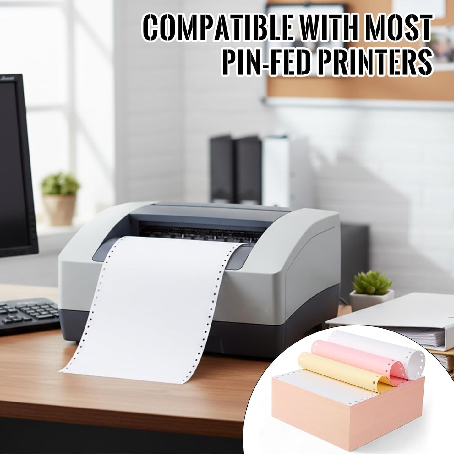 3600 Sheets Continuous Carbonless Computer Paper, 9.5'x11' 3-Part Perforated Copy Paper for Dot Matrix Printer