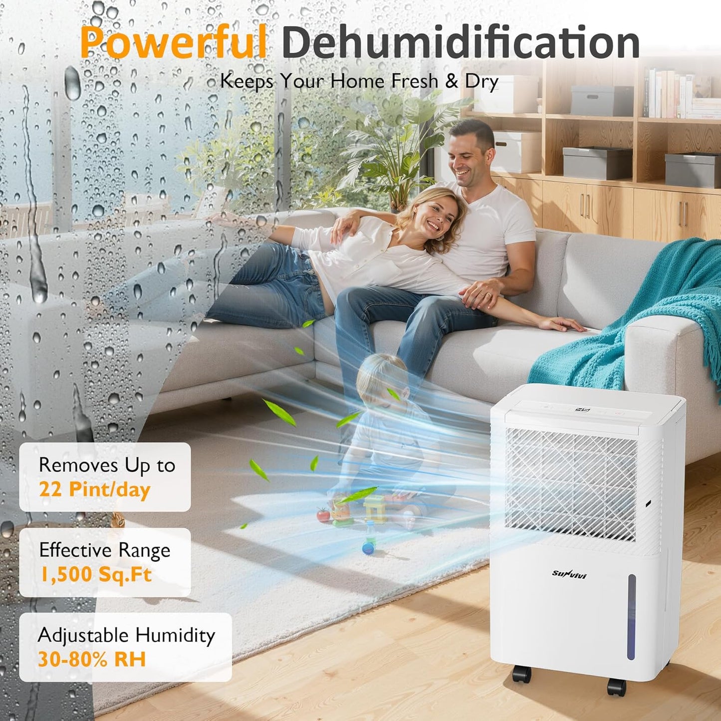 25 Pint Dehumidifier with Drain Hose for Rooms up to 1500 Sq.Ft, 71OZ Tank, Auto Shut Off, 24H Timer