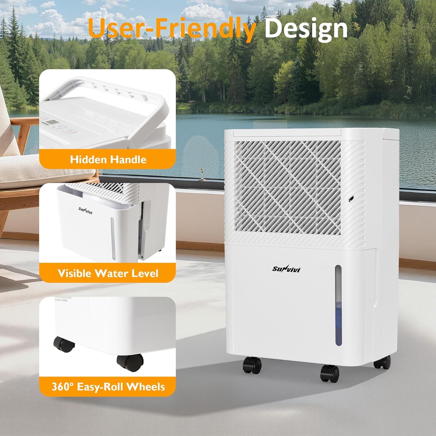 25 Pint Dehumidifier with Drain Hose for Rooms up to 1500 Sq.Ft, 71OZ Tank, Auto Shut Off, 24H Timer