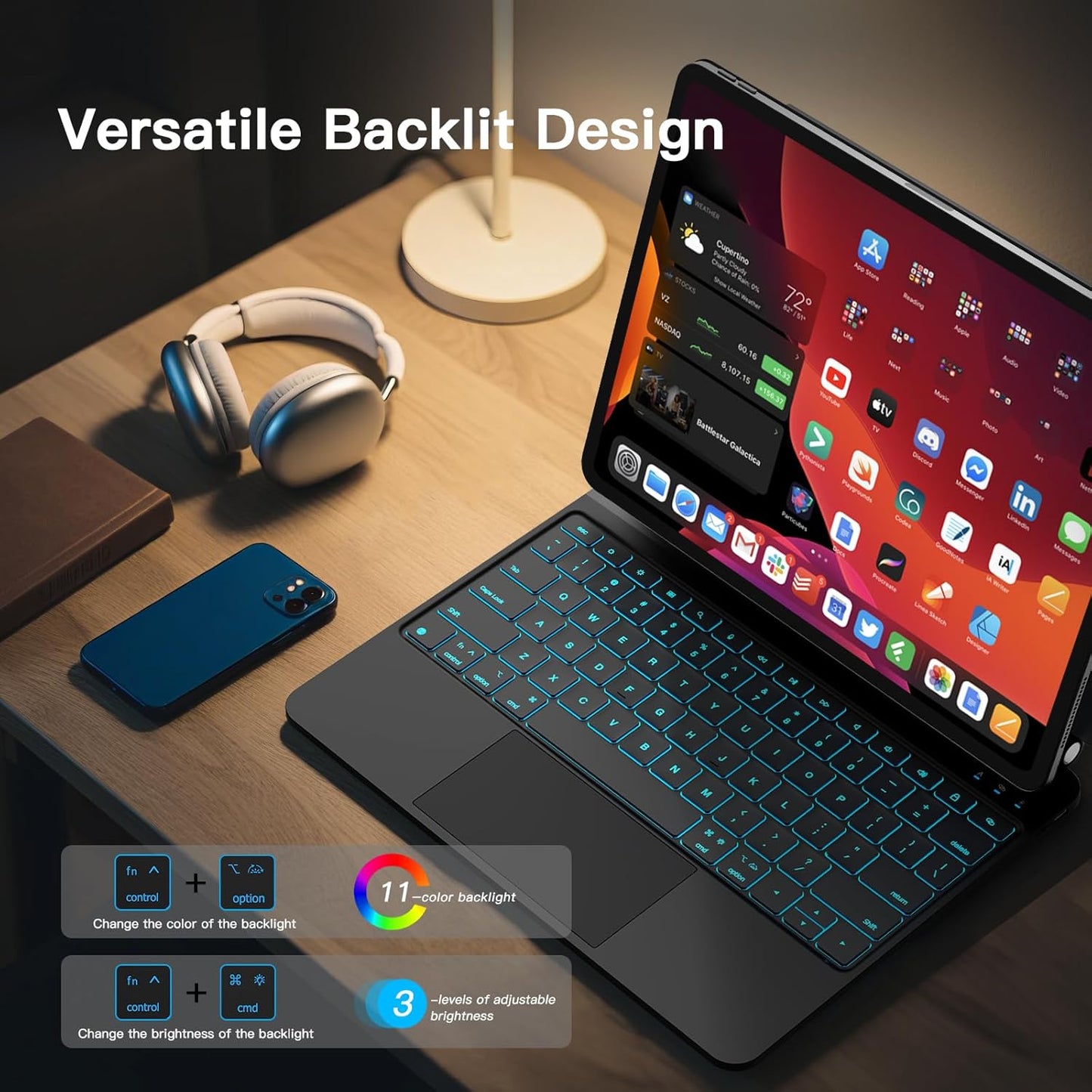 Ipad Pro 13' Case with Keyboard, and Pencil Buckle, Multi-Touch Trackpad, Magnetic Stand, Black