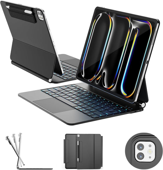 Ipad Pro 13' Case with Keyboard, and Pencil Buckle, Multi-Touch Trackpad, Magnetic Stand, Black