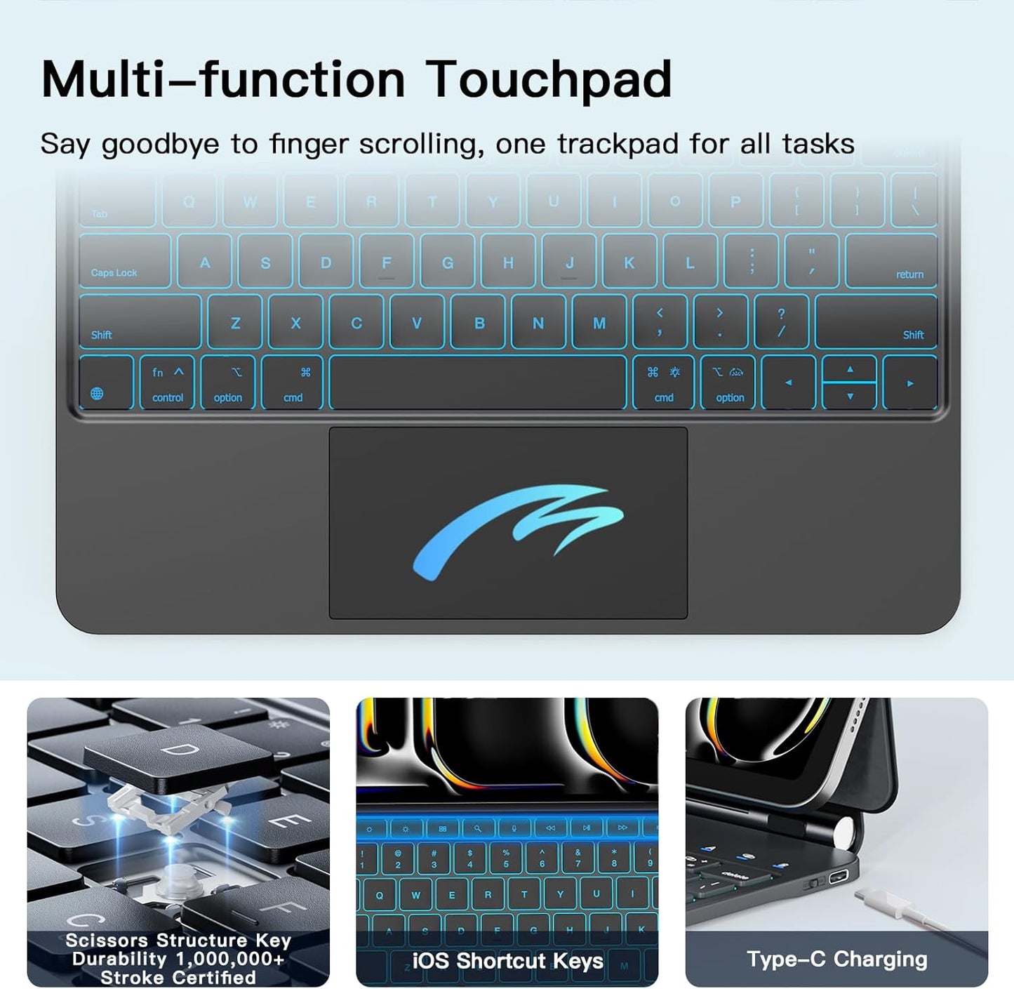 Ipad Pro 13' Case with Keyboard, and Pencil Buckle, Multi-Touch Trackpad, Magnetic Stand, Black