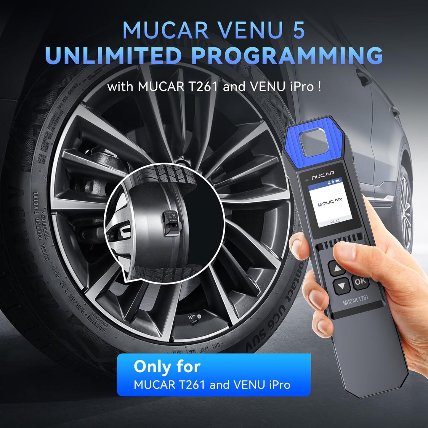 VENU5 TPMS Sensor Set of 4, Activation Relearn by Universal TPMS Tool, Tire Pressure Sensor 2-in-1