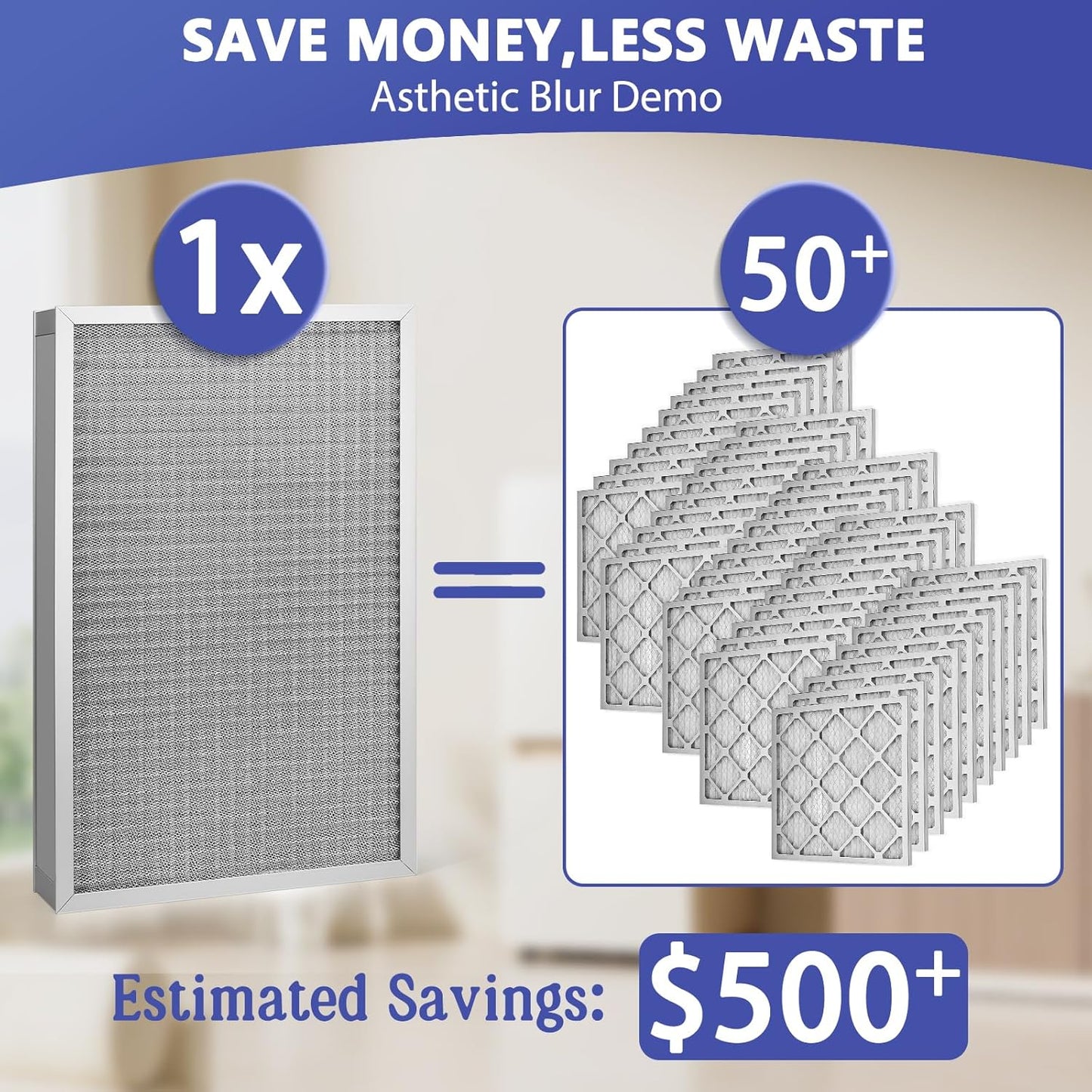 Upgraded 20x20x4 Reusable AC Furnace Filter, Washable, MERV 11 Filter, Actual Size:19.50x19.50x3.63