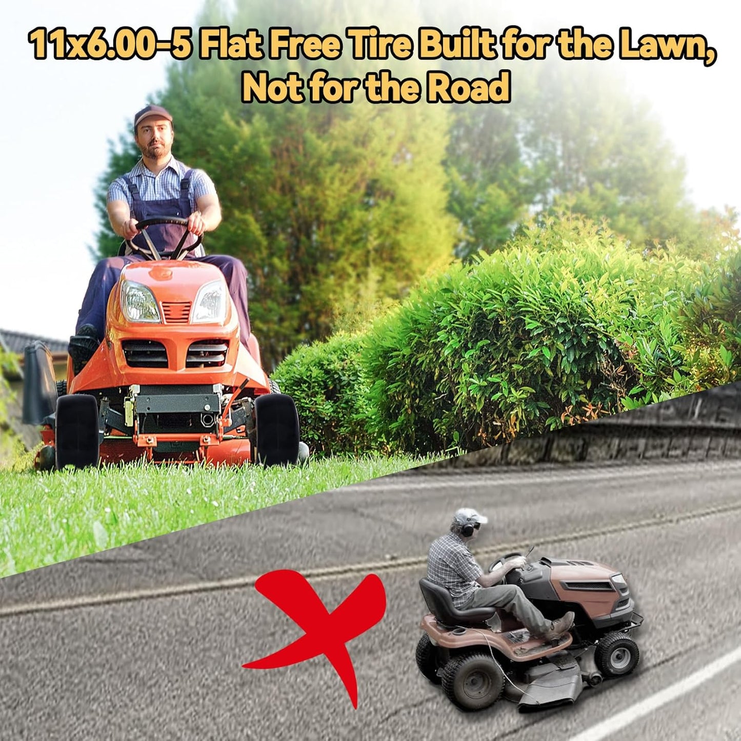 11x6.00-5 Zero Turn Flat Free Tires for Mower Front Tires with Upgraded 3/4', 5/8' and 1/2' Bearings