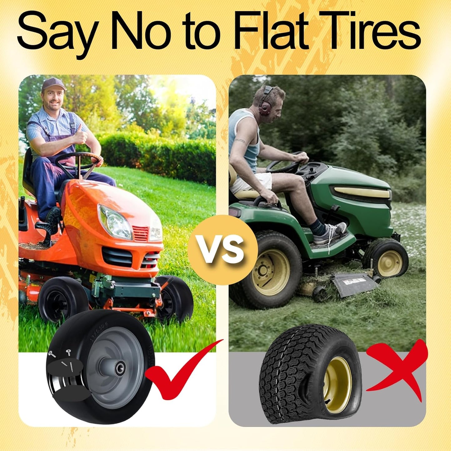 11x6.00-5 Zero Turn Flat Free Tires for Mower Front Tires with Upgraded 3/4', 5/8' and 1/2' Bearings