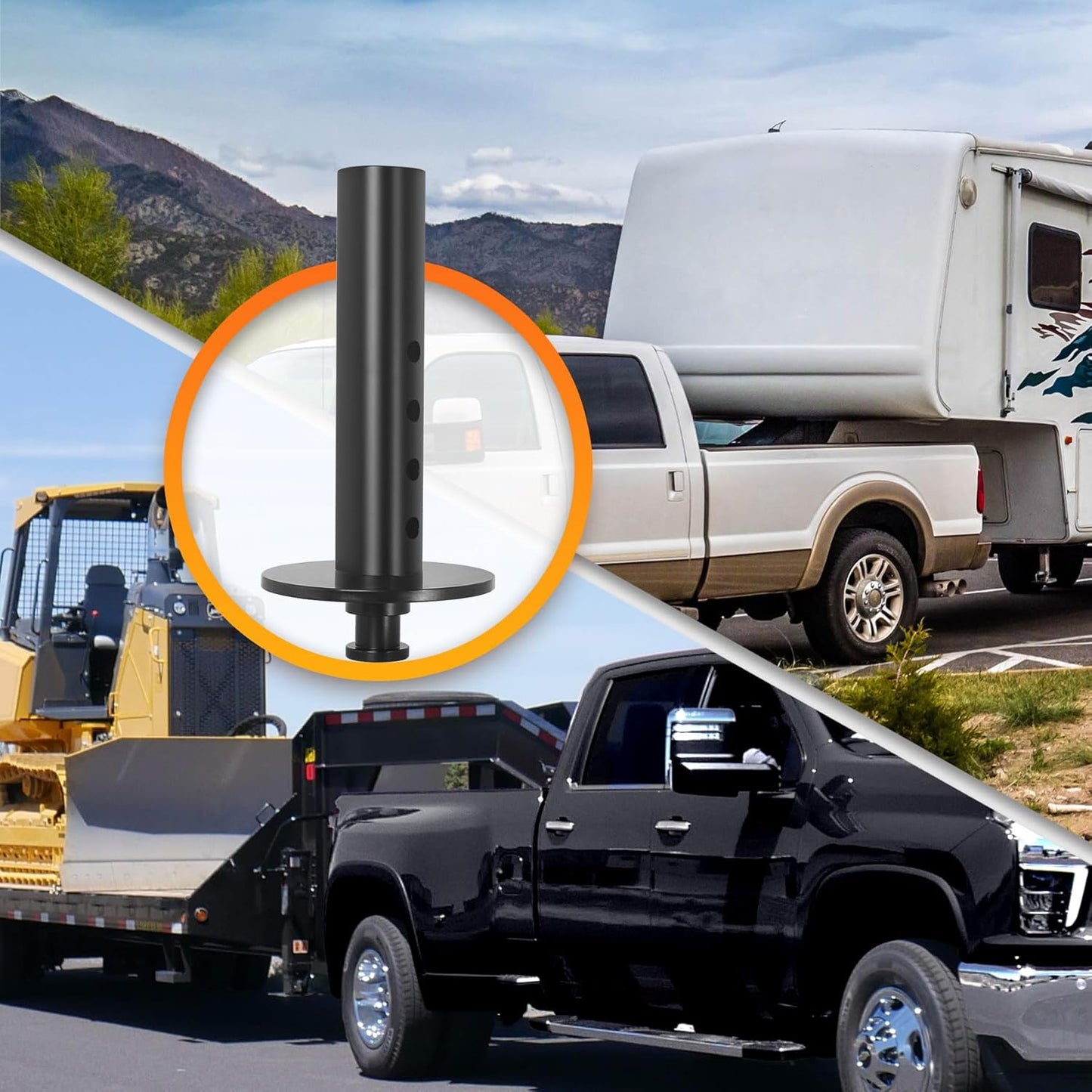 5th Wheel to Gooseneck Adapter, 30,000 lbs Capacity Coupler for 4' Round Tube Trailers, Black Powder Coat