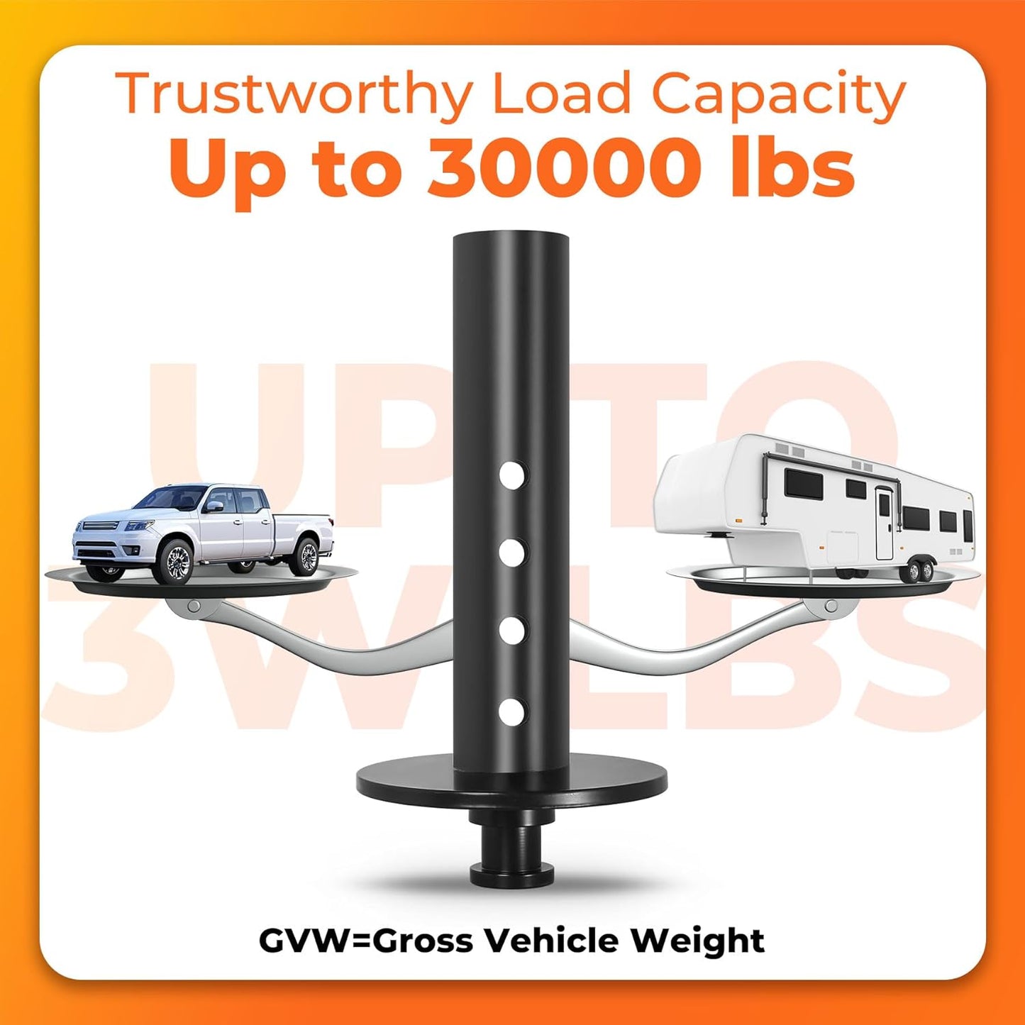 5th Wheel to Gooseneck Adapter, 30,000 lbs Capacity Coupler for 4' Round Tube Trailers, Black Powder Coat