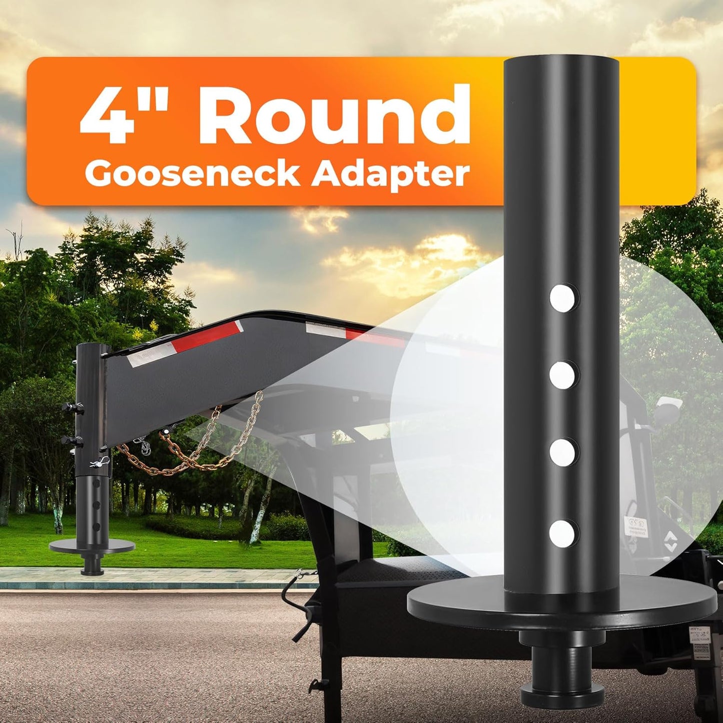 5th Wheel to Gooseneck Adapter, 30,000 lbs Capacity Coupler for 4' Round Tube Trailers, Black Powder Coat