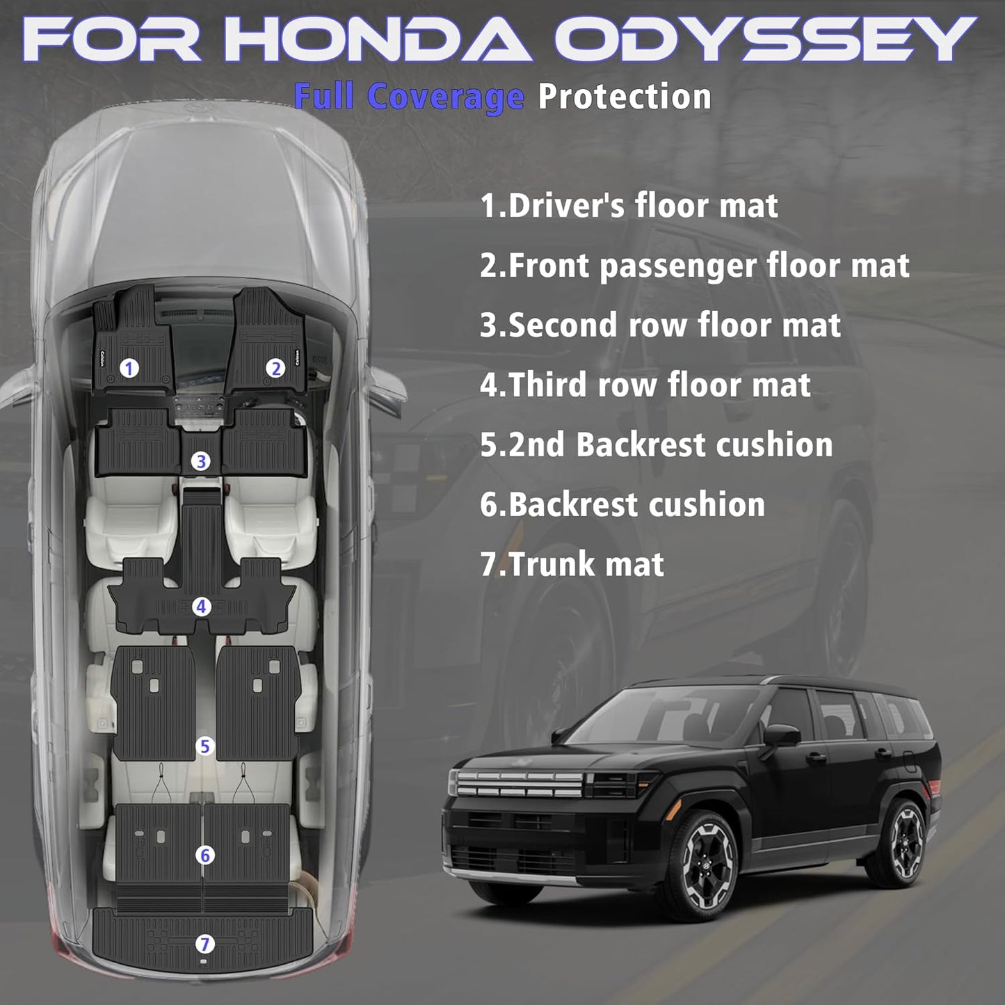 Floor Mat Set for 2024 2025 2026 Hyundai Santa Fe 6-Seat (Fuel) Include Floor Mats & Trunk Liner & Backrest Mat