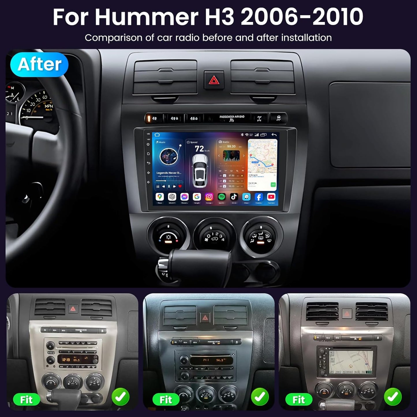 5G WiFi Car Radio Stereo for Hummer H3 2006-2010, 9inch 1280 * 800 HD IPS Touch Screen, Bluetooth