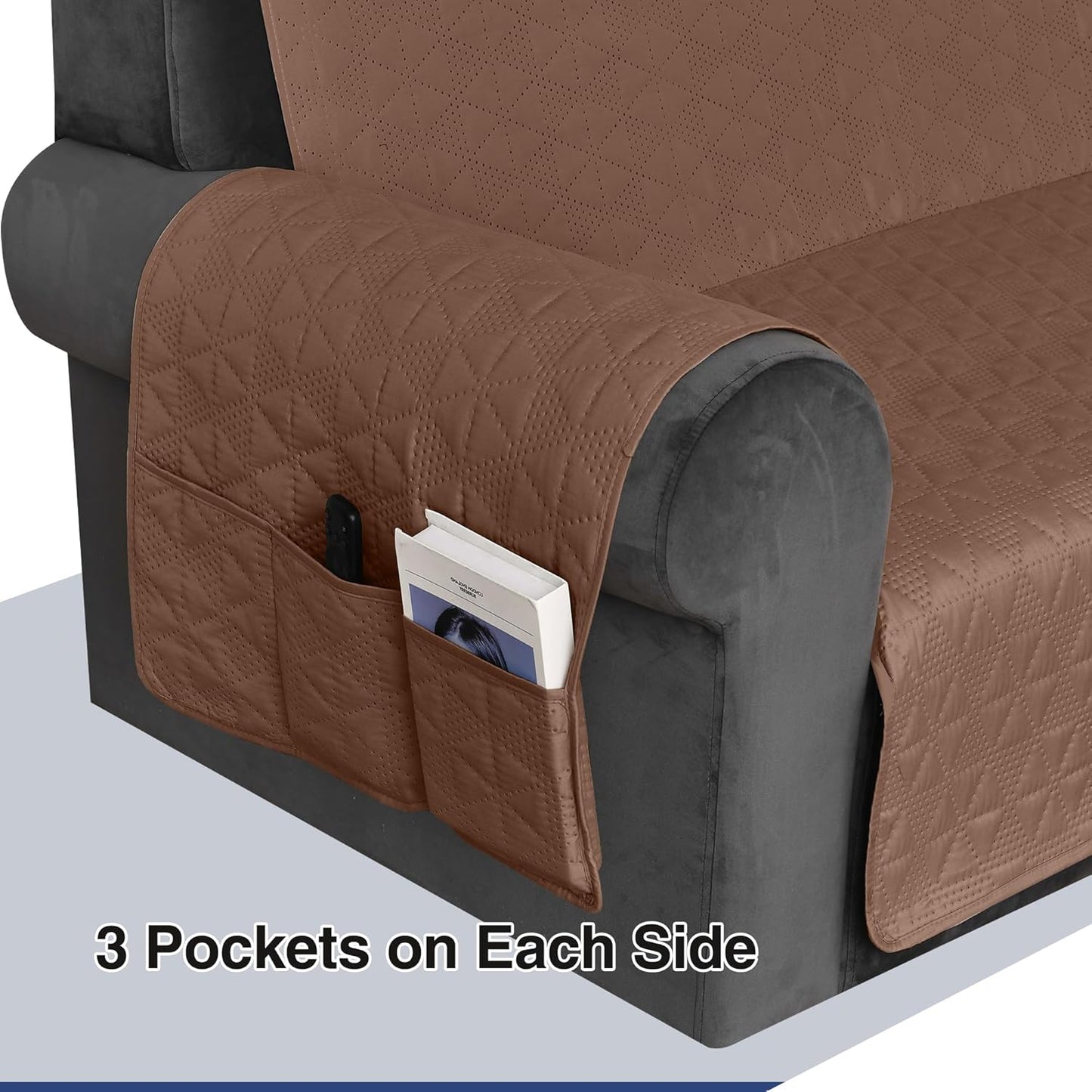 Corner Sectional Couch Covers Washable L Shape Sofa Cover, with Adjustable Strap  for Pet Dog (X-Large, Coffee)