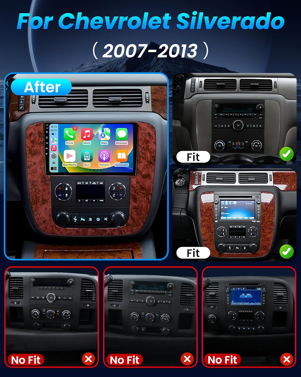 Radio for 2007-2013 Chevy Tahoe: Suburban GMC Yukon, 9' Touch Screen Wireless Carplay Android