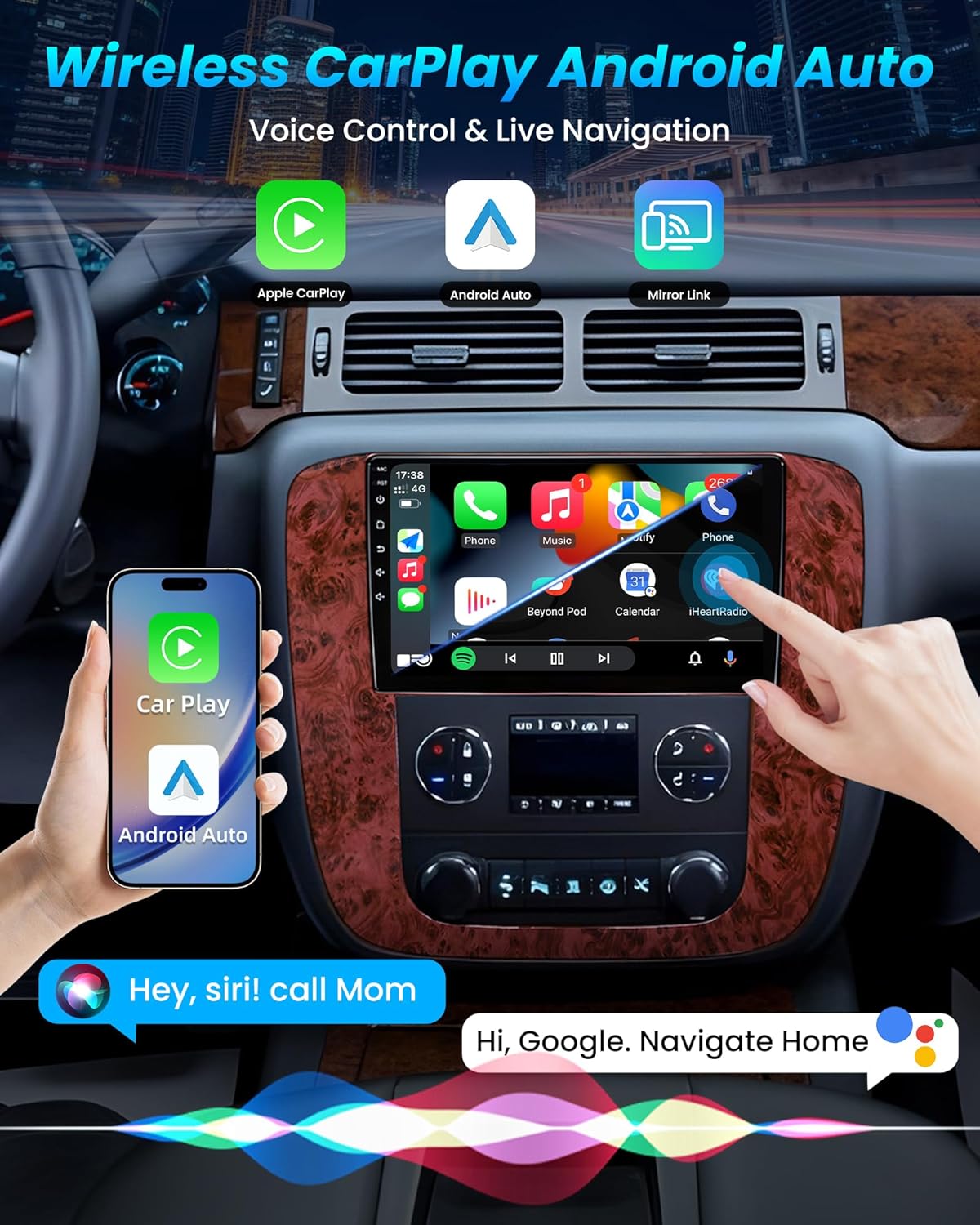 Radio for 2007-2013 Chevy Tahoe: Suburban GMC Yukon, 9' Touch Screen Wireless Carplay Android