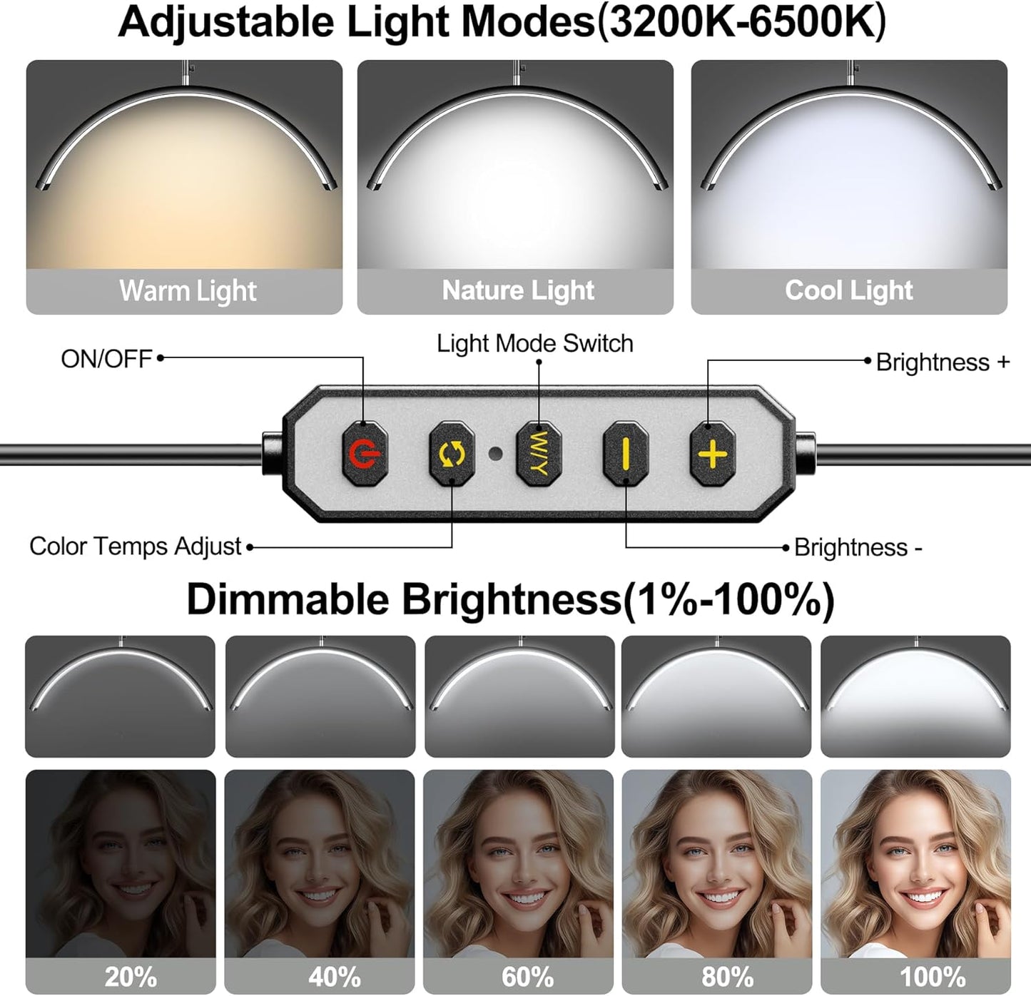 28' Half Moon Lash Light - Lash Lamp with 4X Magnifier & Phone Holder, Esthetician Light, for Eyelash Extensions,Nail