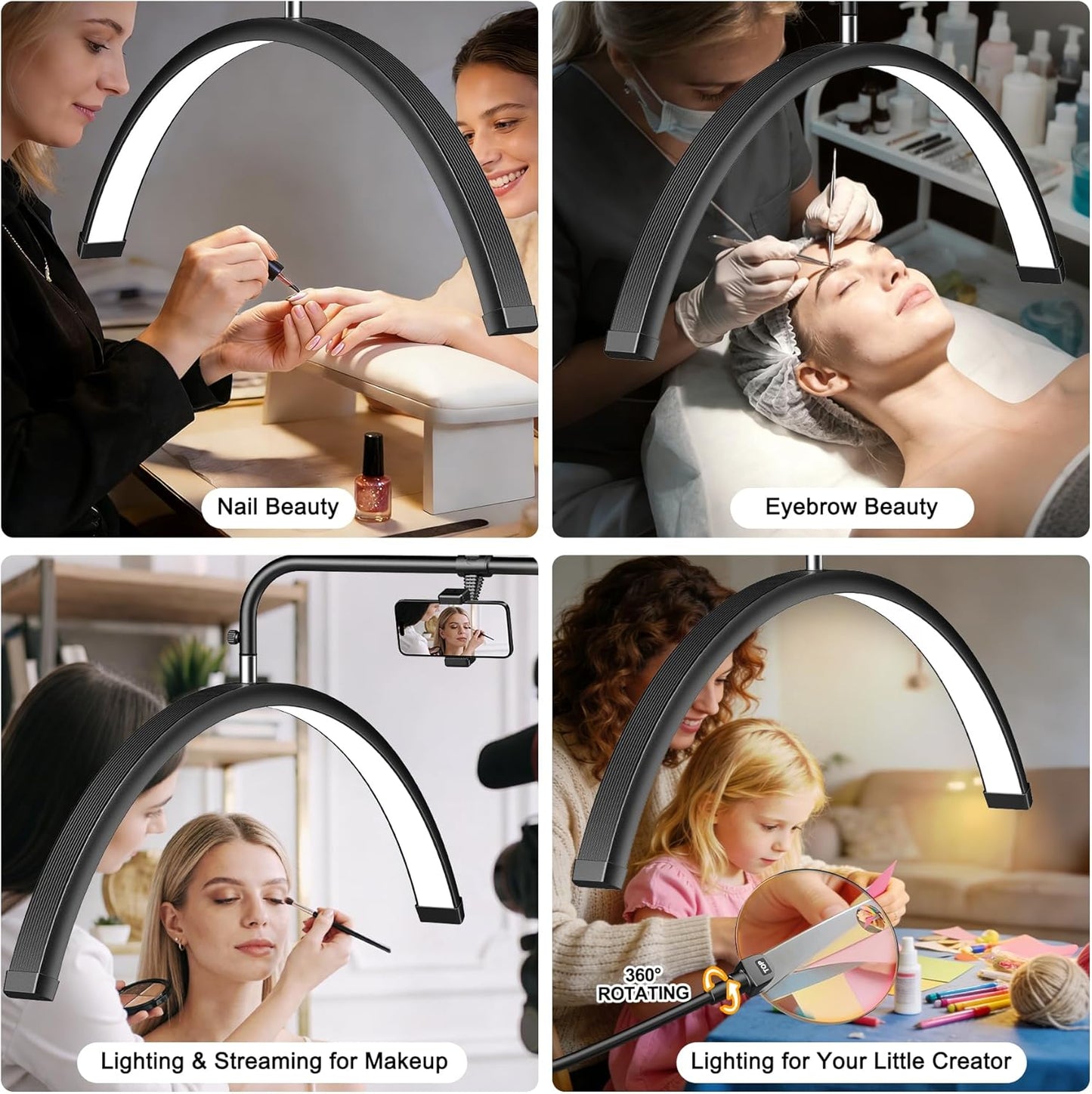 28' Half Moon Lash Light - Lash Lamp with 4X Magnifier & Phone Holder, Esthetician Light, for Eyelash Extensions,Nail