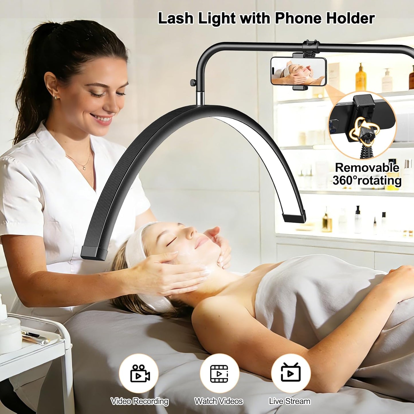 28' Half Moon Lash Light - Lash Lamp with 4X Magnifier & Phone Holder, Esthetician Light, for Eyelash Extensions,Nail