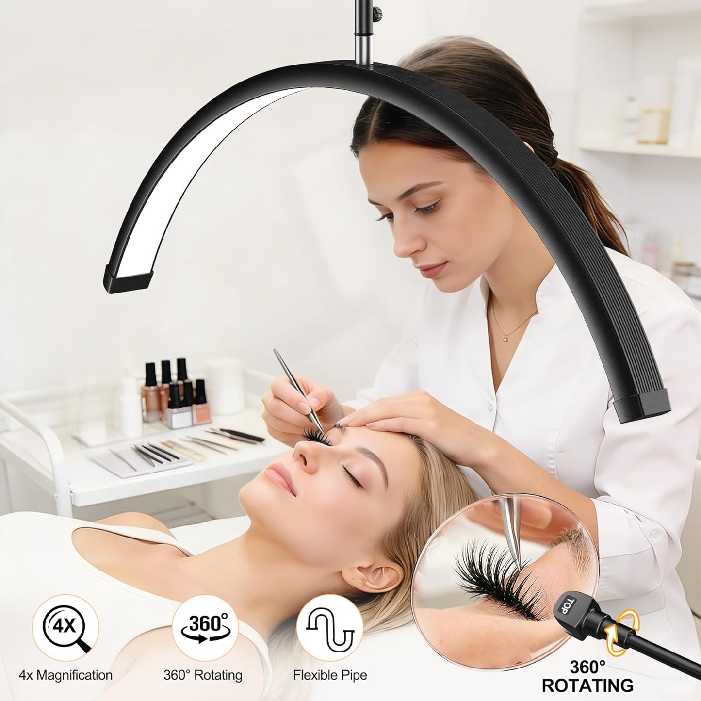 28' Half Moon Lash Light - Lash Lamp with 4X Magnifier & Phone Holder, Esthetician Light, for Eyelash Extensions,Nail