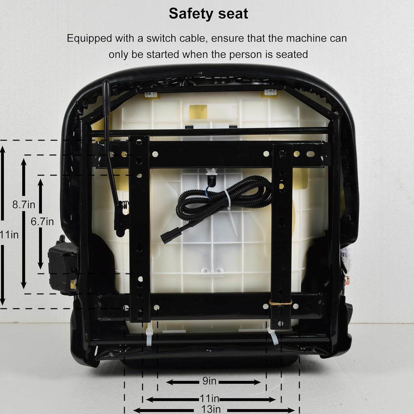 Universal Forklift Seat with Micro Switch, Tractor Seat with Seat Belt, Adjustable Mower Seat w/Back Pocket