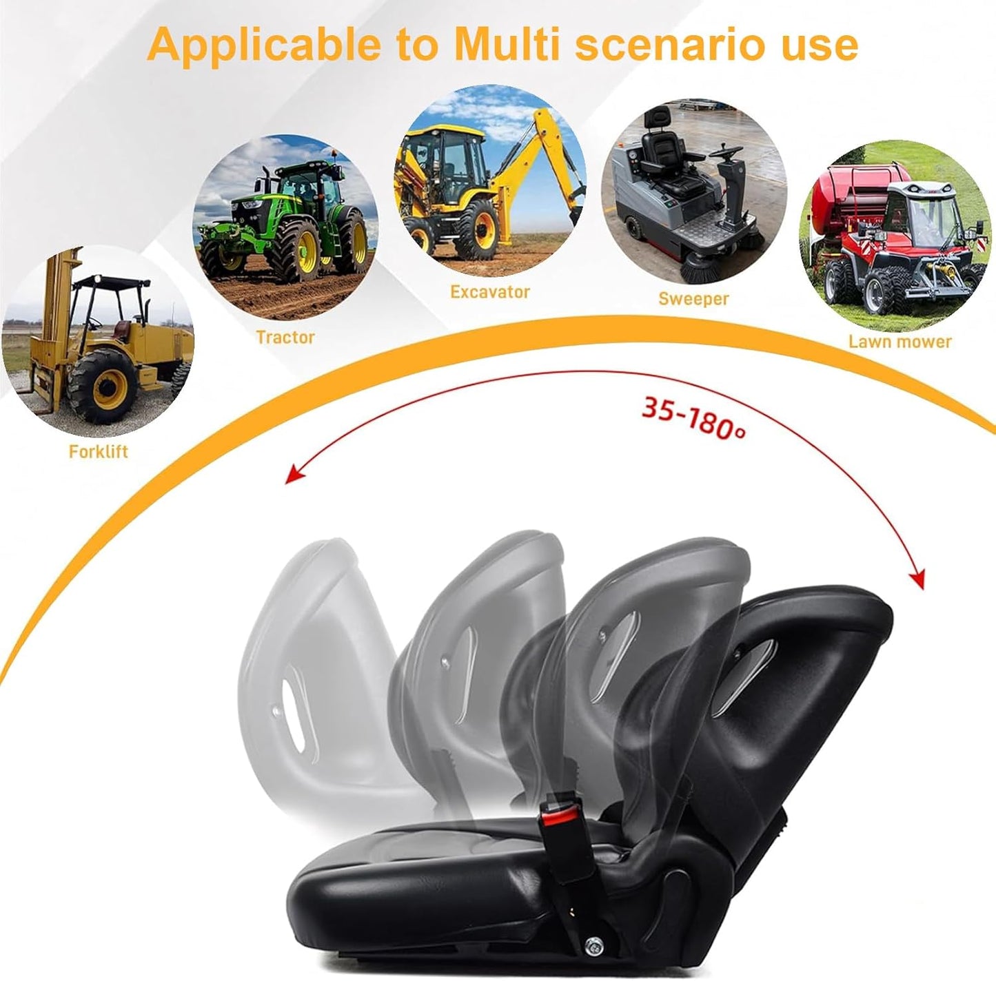 Universal Forklift Seat with Micro Switch, Tractor Seat with Seat Belt, Adjustable Mower Seat w/Back Pocket