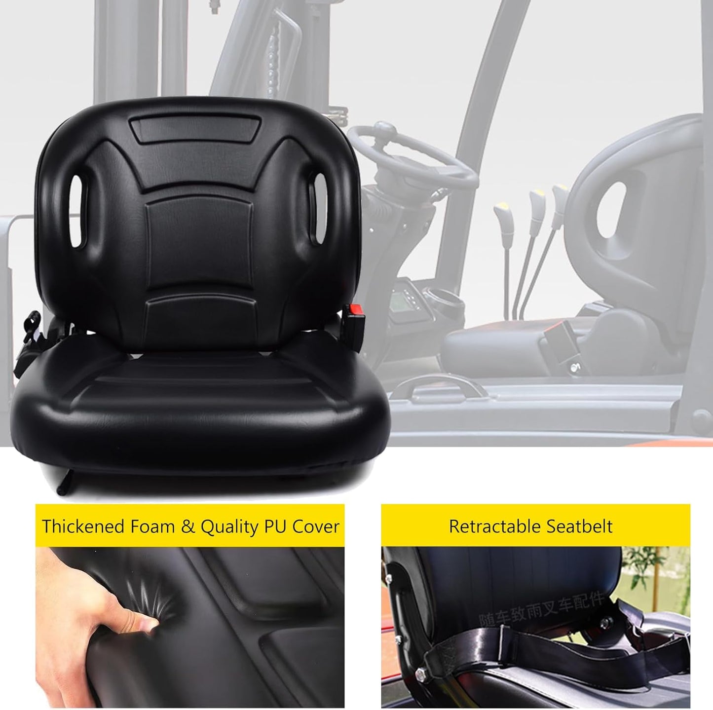 Universal Forklift Seat with Micro Switch, Tractor Seat with Seat Belt, Adjustable Mower Seat w/Back Pocket