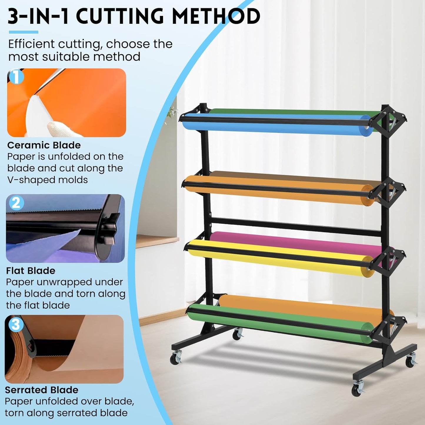 Butcher Paper Roll Dispenser Rack and Cutter Holds Up to 8 Roll 36'' W x 9' Dia Roll