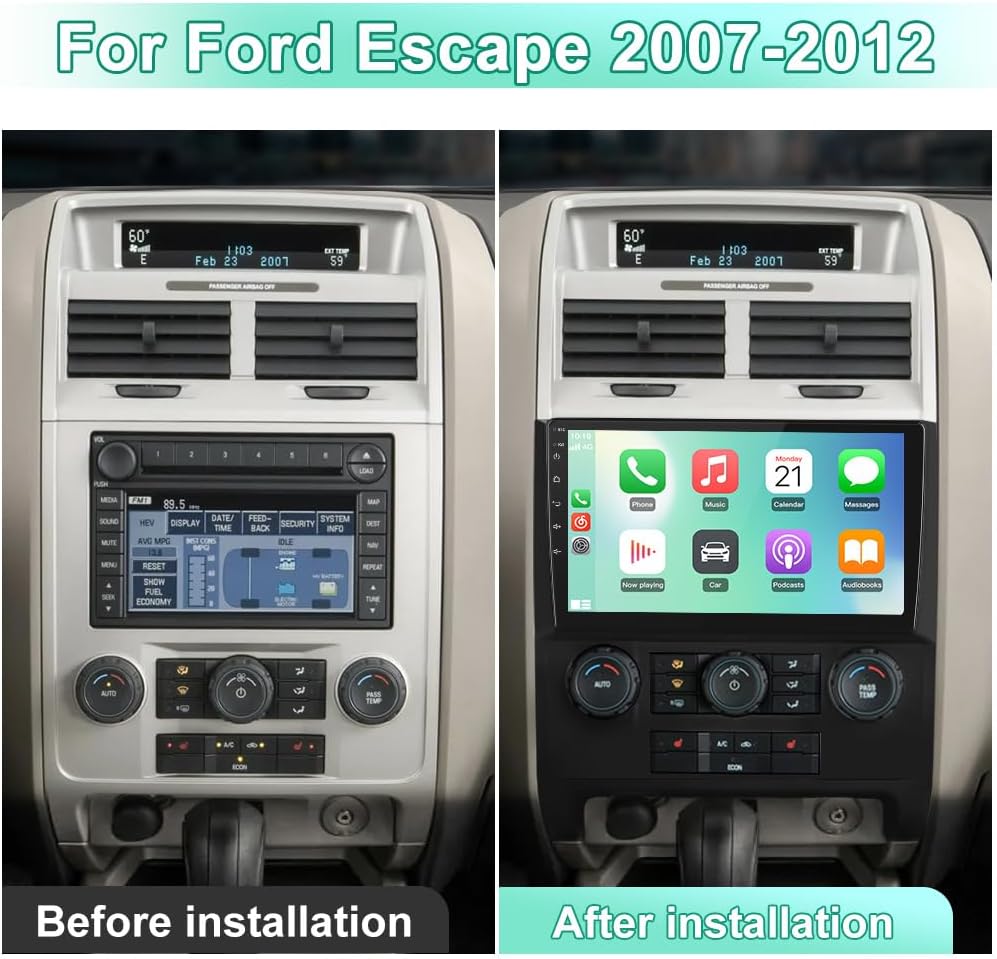 Radio for Ford Escape 2007-2012 w/ 9 inch Touchscreen, Support Carplay, Android Auto, SWC, WiFi, Bluetooth, FM AM