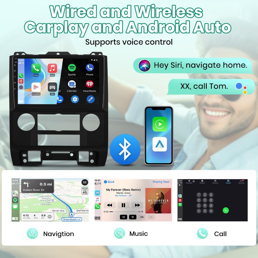 Radio for Ford Escape 2007-2012 w/ 9 inch Touchscreen, Support Carplay, Android Auto, SWC, WiFi, Bluetooth, FM AM