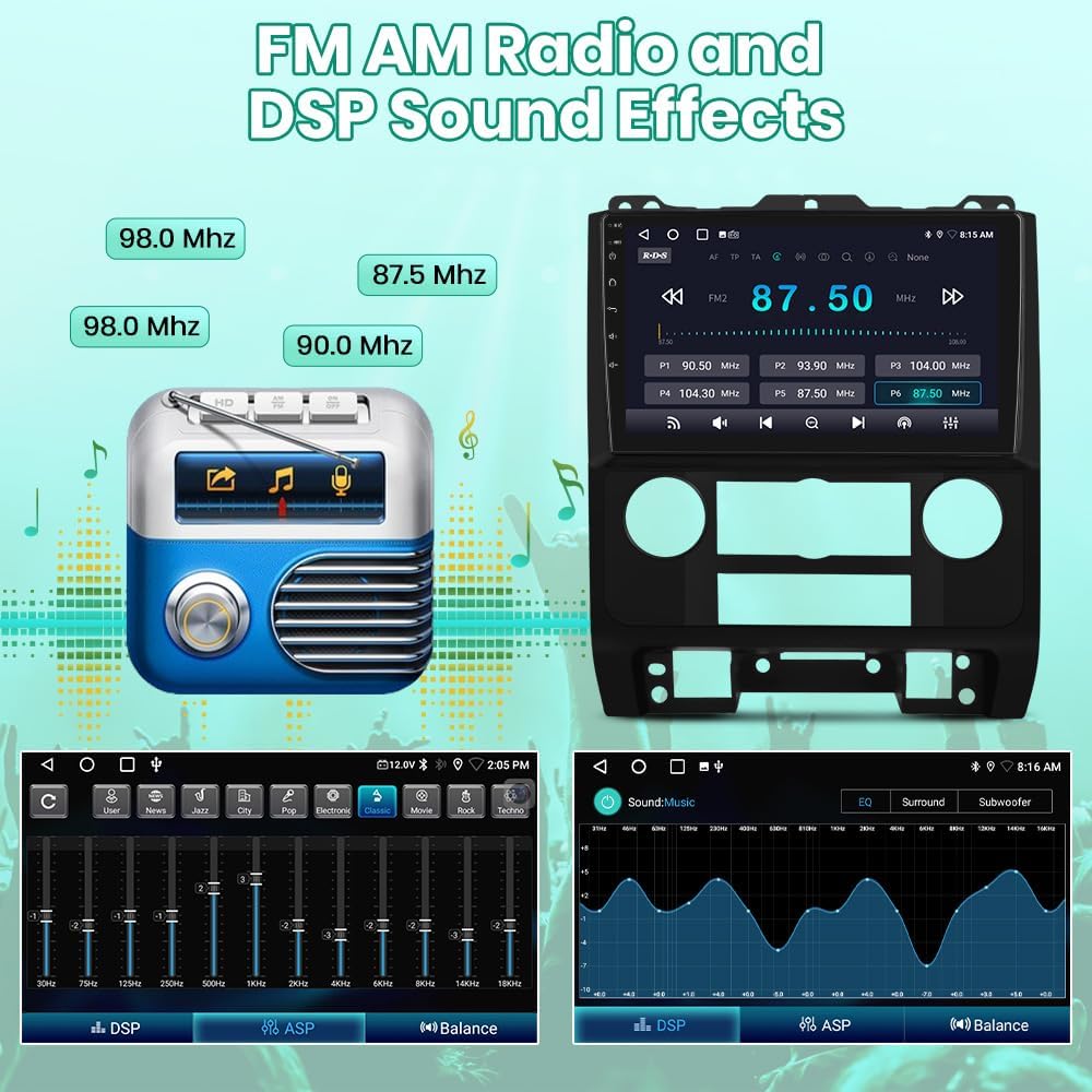 Radio for Ford Escape 2007-2012 w/ 9 inch Touchscreen, Support Carplay, Android Auto, SWC, WiFi, Bluetooth, FM AM