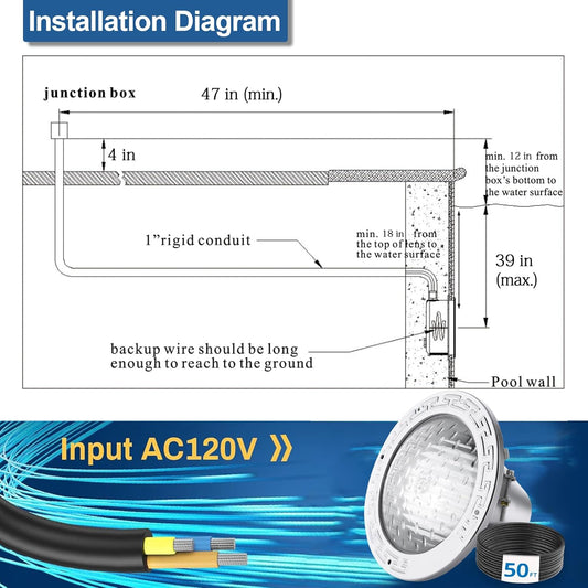 Pool Lights for Inground Pools, 10 120V 500W, 50 ft Cord, Fits 10, Waterproof & Spa Light for Above Ground Pools,