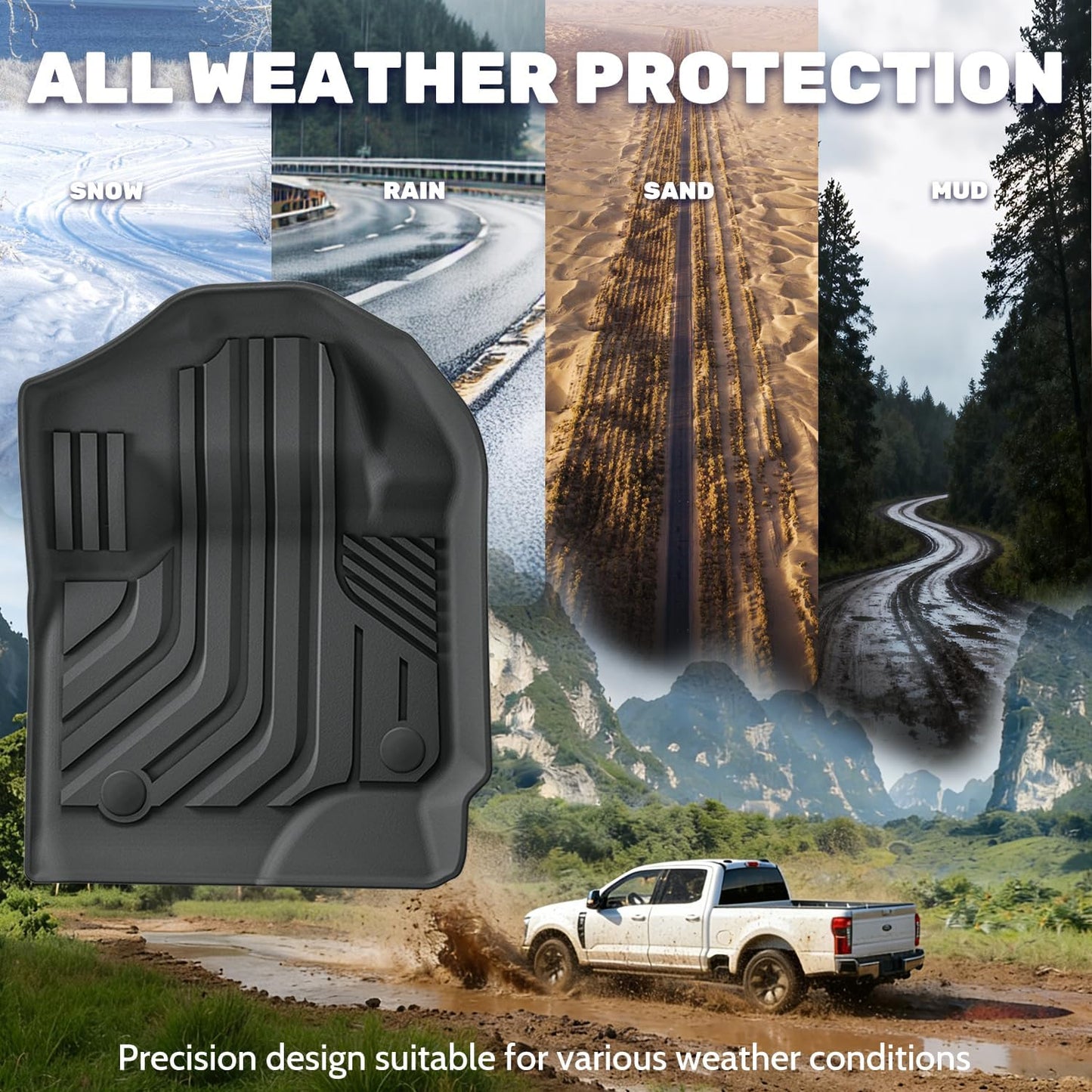 TPE All Weather Floor Mats for 2017-2025 Ford F-250/F-350/F-450 SUPERCREW CAB ONLY w/ Fold Flat Storage