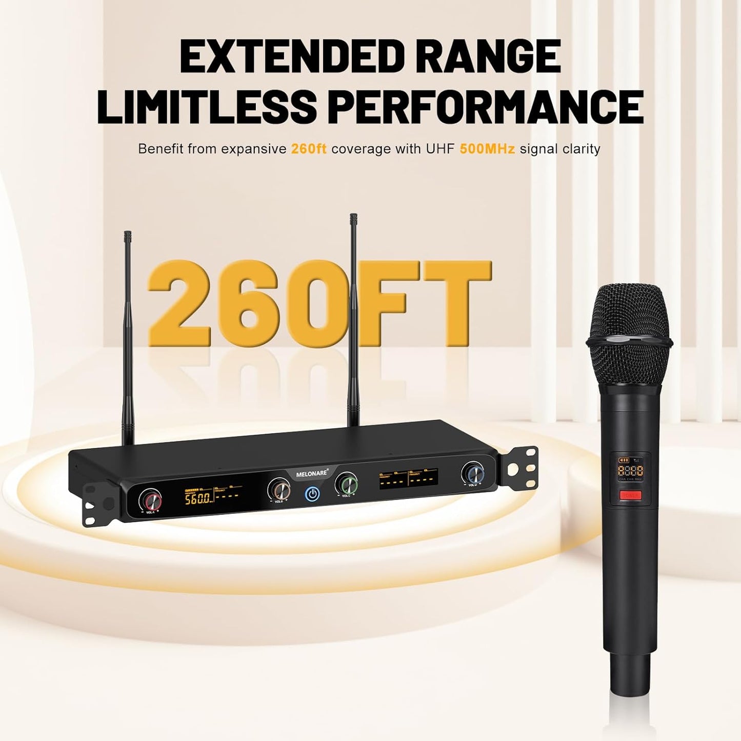 4-Channel Wireless Microphone System, UHF Cordless Mic Set w/ 4X 10 Frequencies, 260ft Range