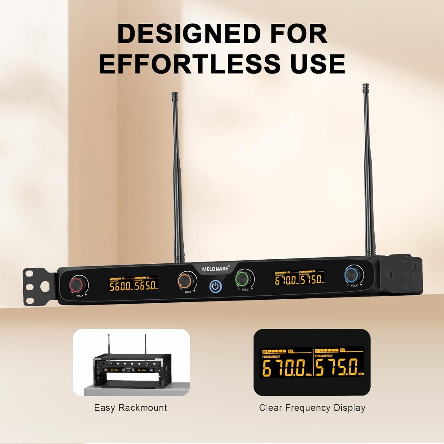 4-Channel Wireless Microphone System, UHF Cordless Mic Set w/ 4X 10 Frequencies, 260ft Range