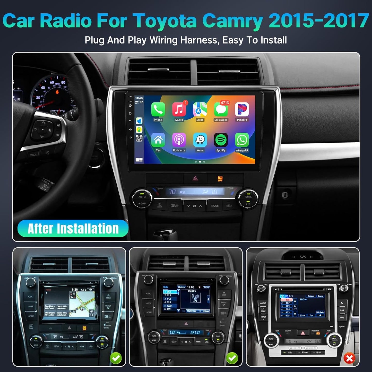 Android Car Radio for Toyota Camry 2015-2017 Wireless Carplay & Android Auto, 10.1 Inch IPS Touch Screen